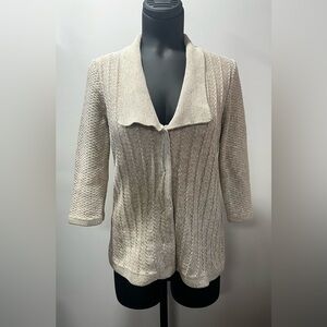 Christopher & Banks Women's Cardigan Sweater Oatmeal Button Up 3/4 Sleeves M